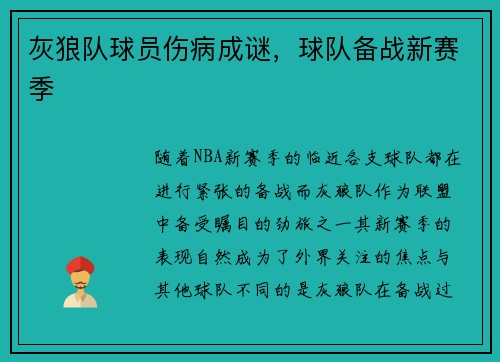 灰狼队球员伤病成谜，球队备战新赛季